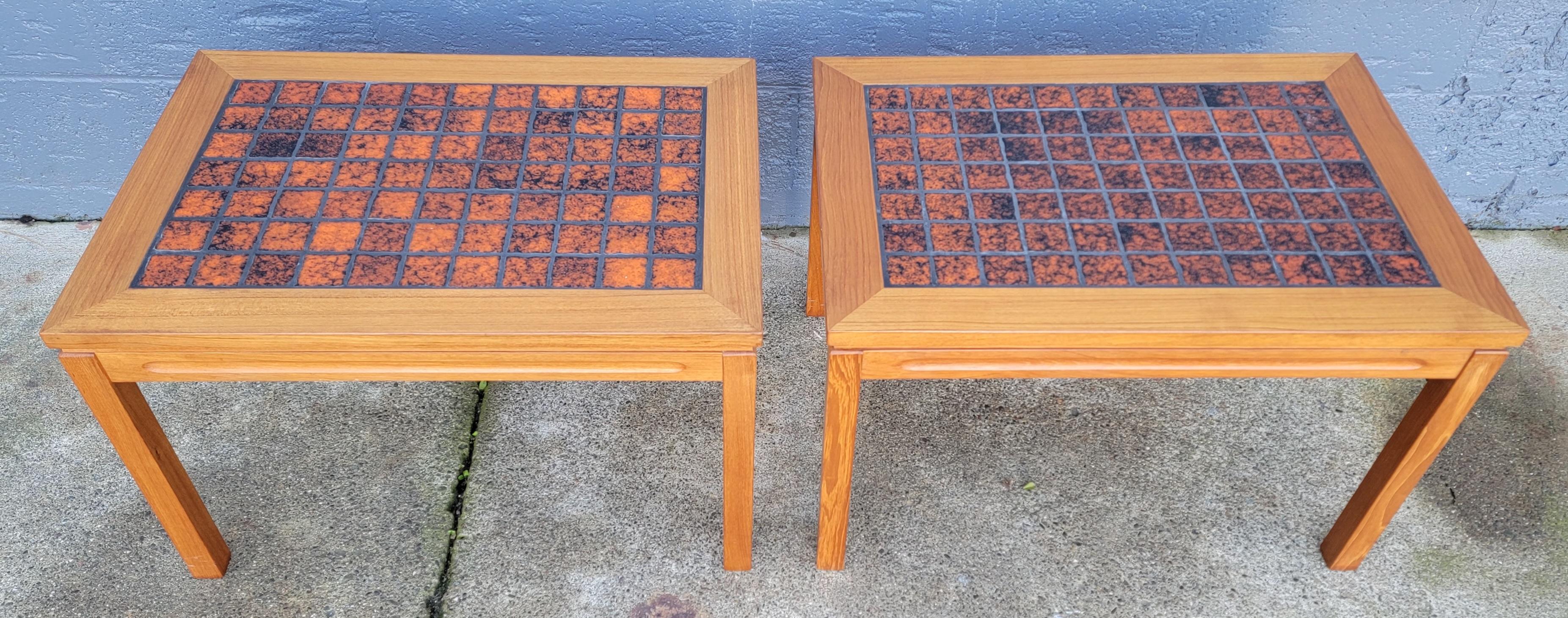 Orange Teak & Tile Danish Modern End Tables In Good Condition In Fulton, CA