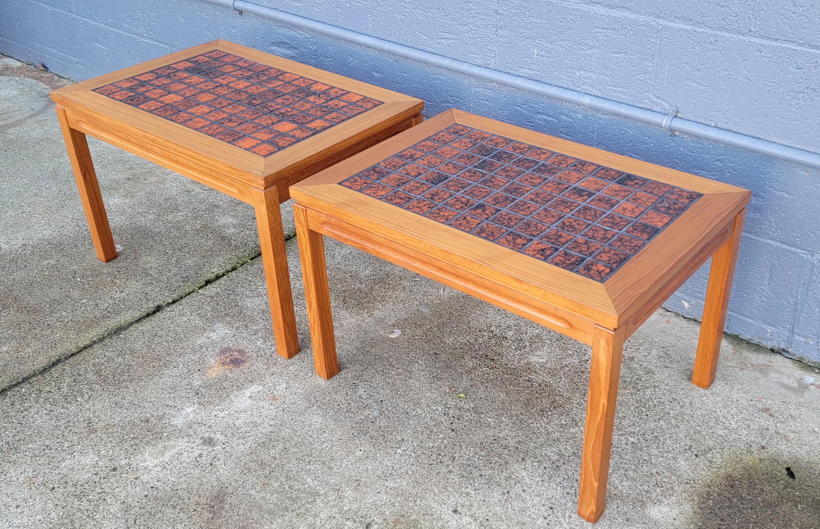 20th Century Orange Teak & Tile Danish Modern End Tables