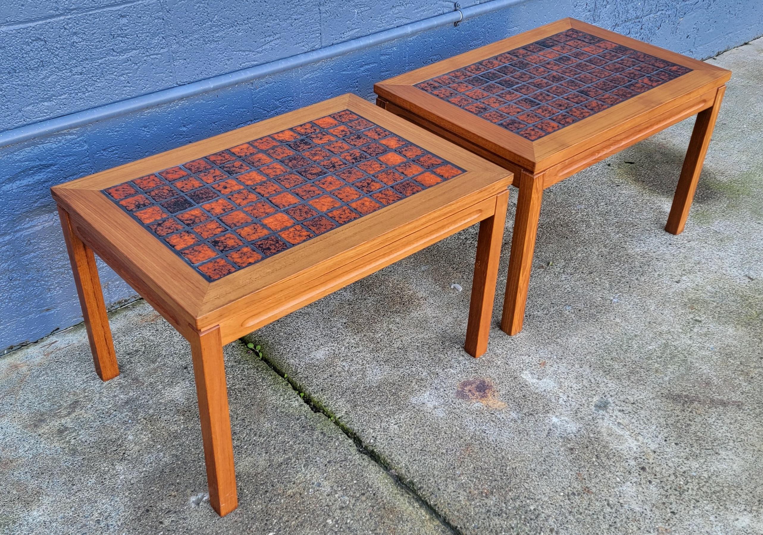 Ceramic Orange Teak & Tile Danish Modern End Tables