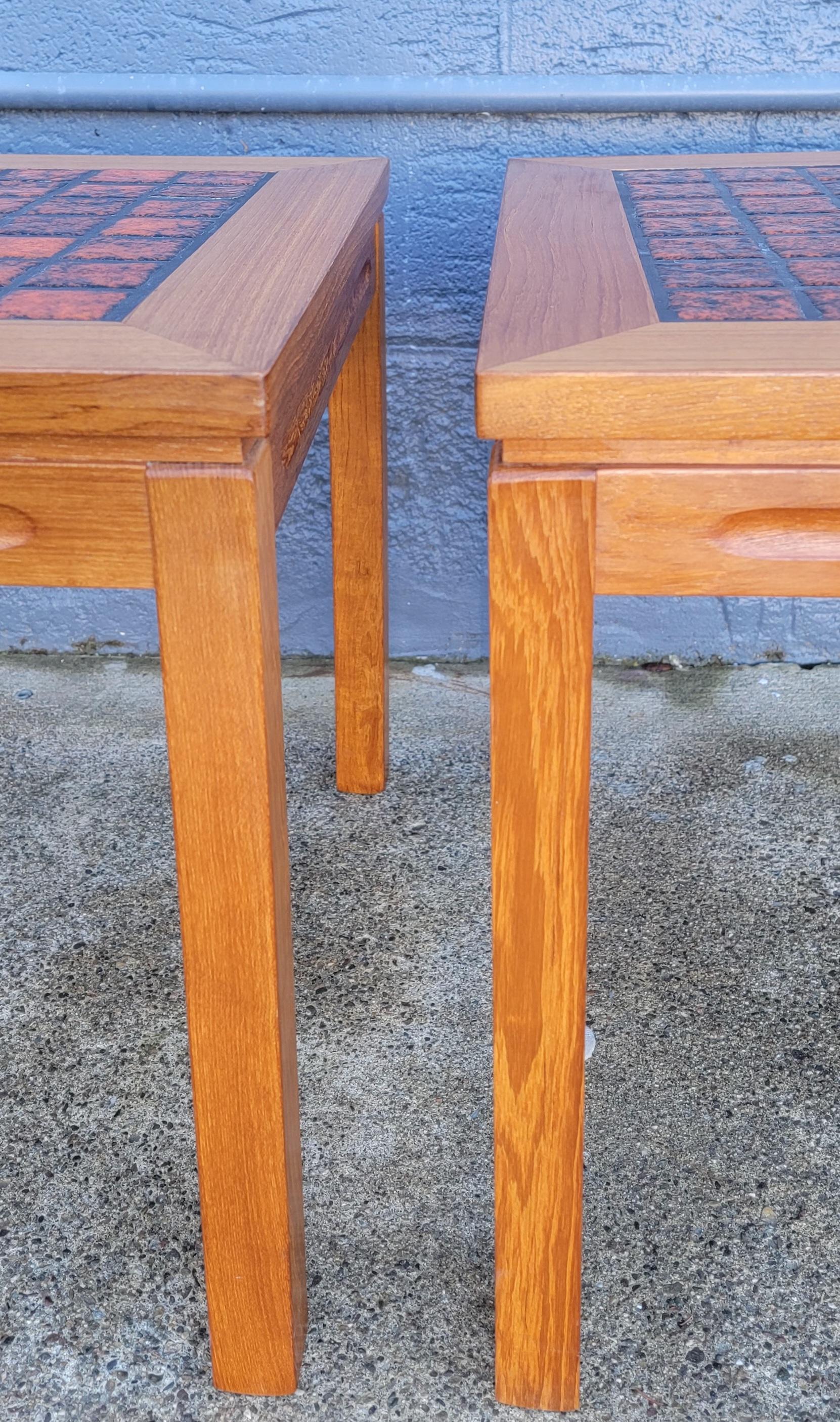 Orange Teak & Tile Danish Modern End Tables 1