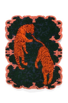 Orange Tiger Rug, Blue, Green, and Pink, artist and workshop collaboration