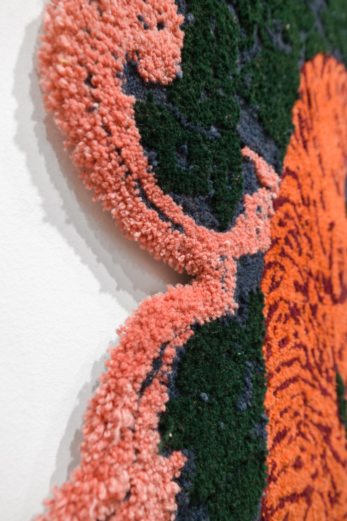 Modern Orange Tiger Rug, Blue, Green, and Pink, artist and workshop collaboration For Sale