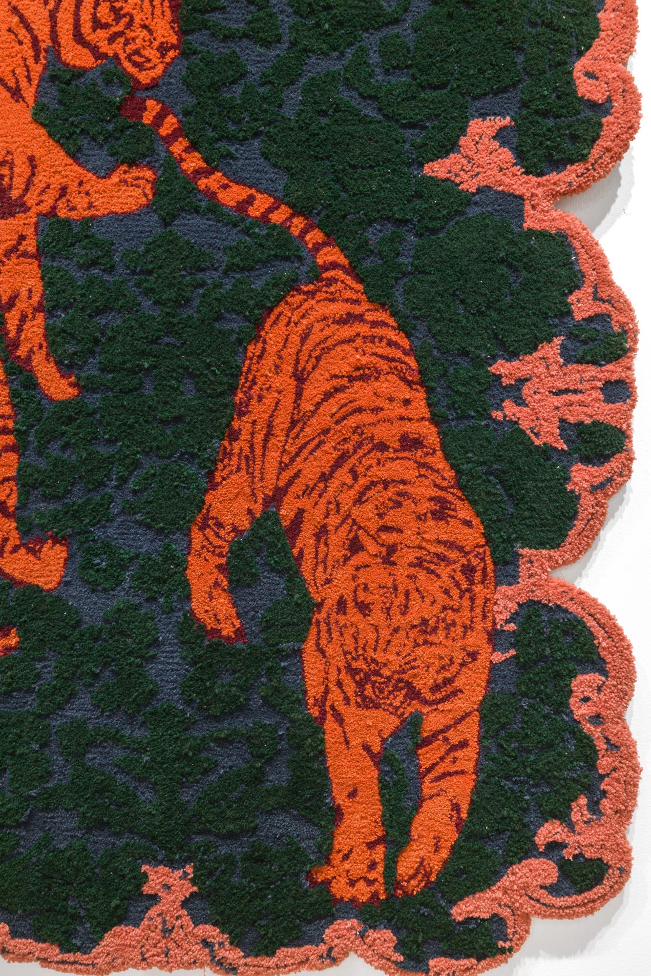Tapis tigre orange, bleu, vert et rose, collaboration d'artiste et d'atelier en vente 1