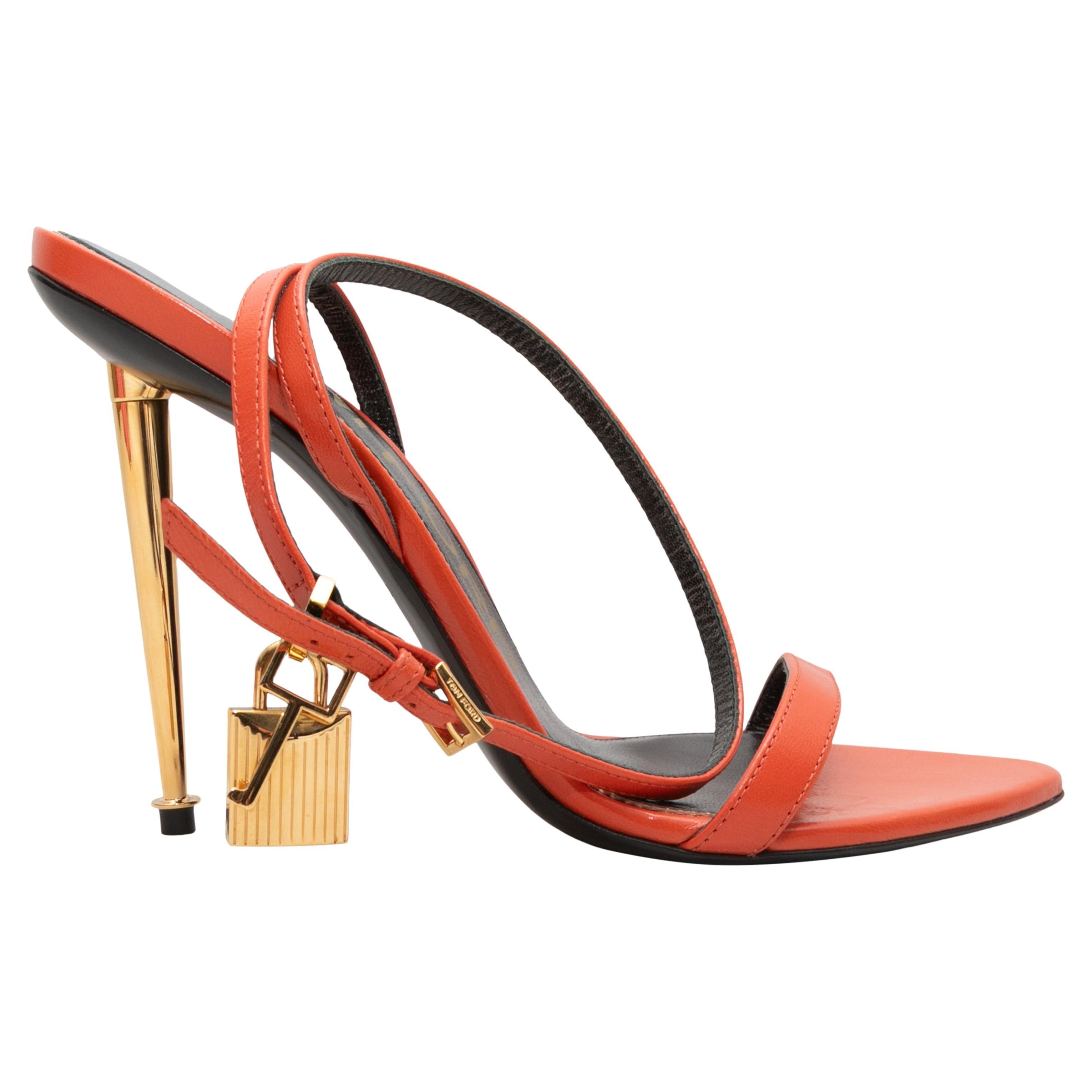 Orange Tom Ford Padlock Heeled Sandals Size 38 For Sale at 1stDibs