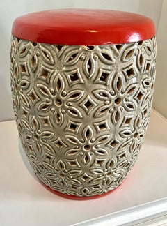 Orange Top Ceramic Detailed Garden Stool or Side Table
