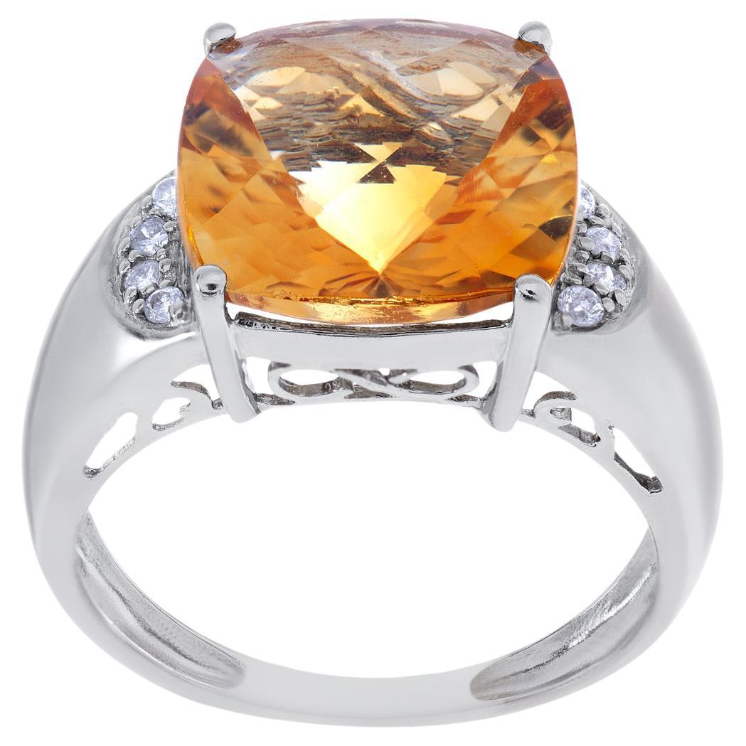 Orange Topaz and Diamond Ring in 14k White Gold For Sale