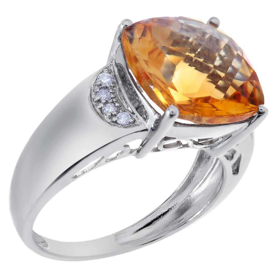 Orange Topaz Diamond White Gold Ring In Excellent Condition For Sale In Surfside, FL