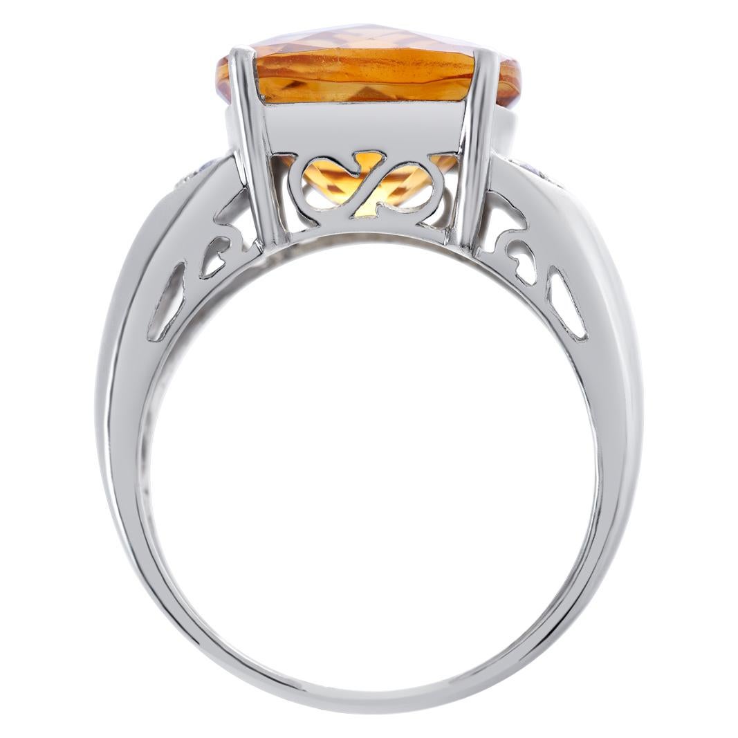 Women's or Men's Orange Topaz Diamond White Gold Ring For Sale