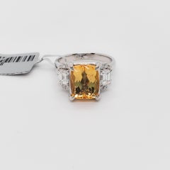 Orange Topaz Emerald Cut and White Diamond Cocktail Ring in Platinum