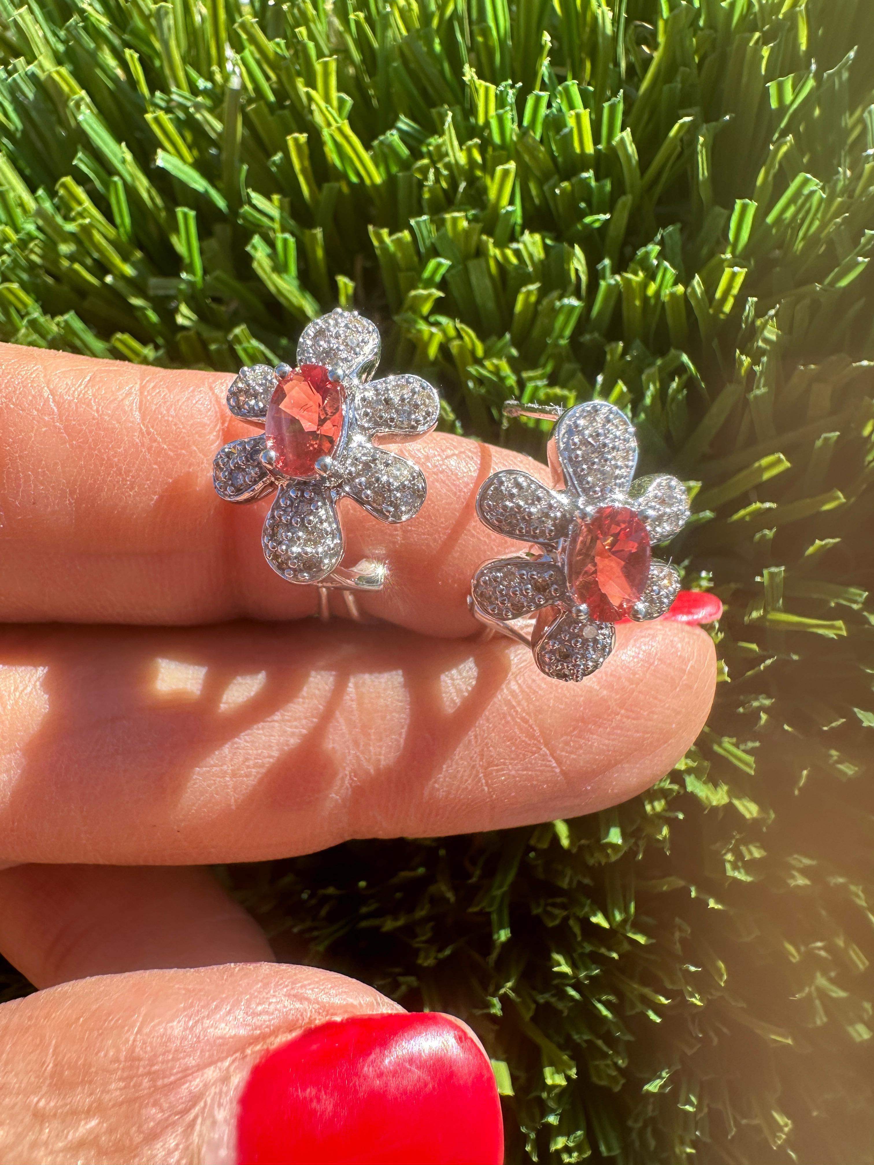 Orange Tourmaline and Diamond Halo Earrings 1.00ctw For Sale 3