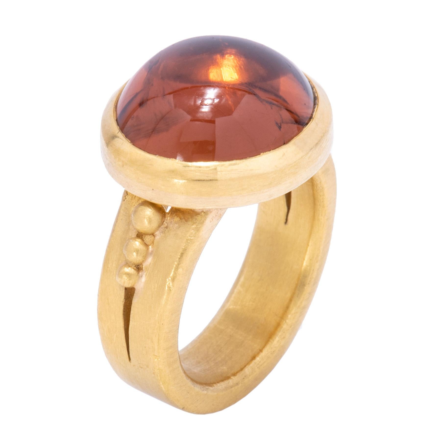 Contemporary Orange Tourmaline Cabochon Ring in 22 Karat Gold For Sale