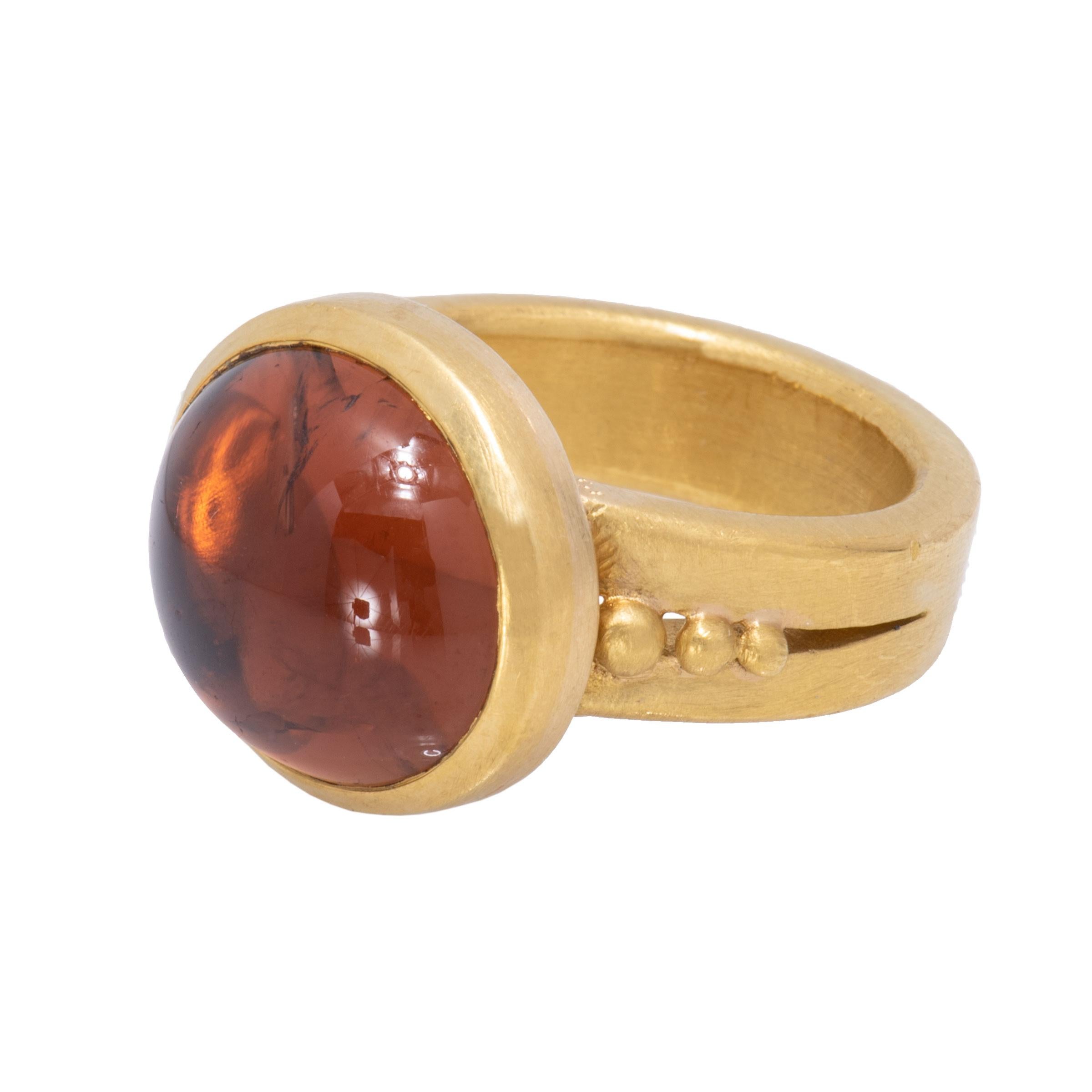 Orange Tourmaline Cabochon Ring in 22 Karat Gold In New Condition For Sale In Santa Fe, NM