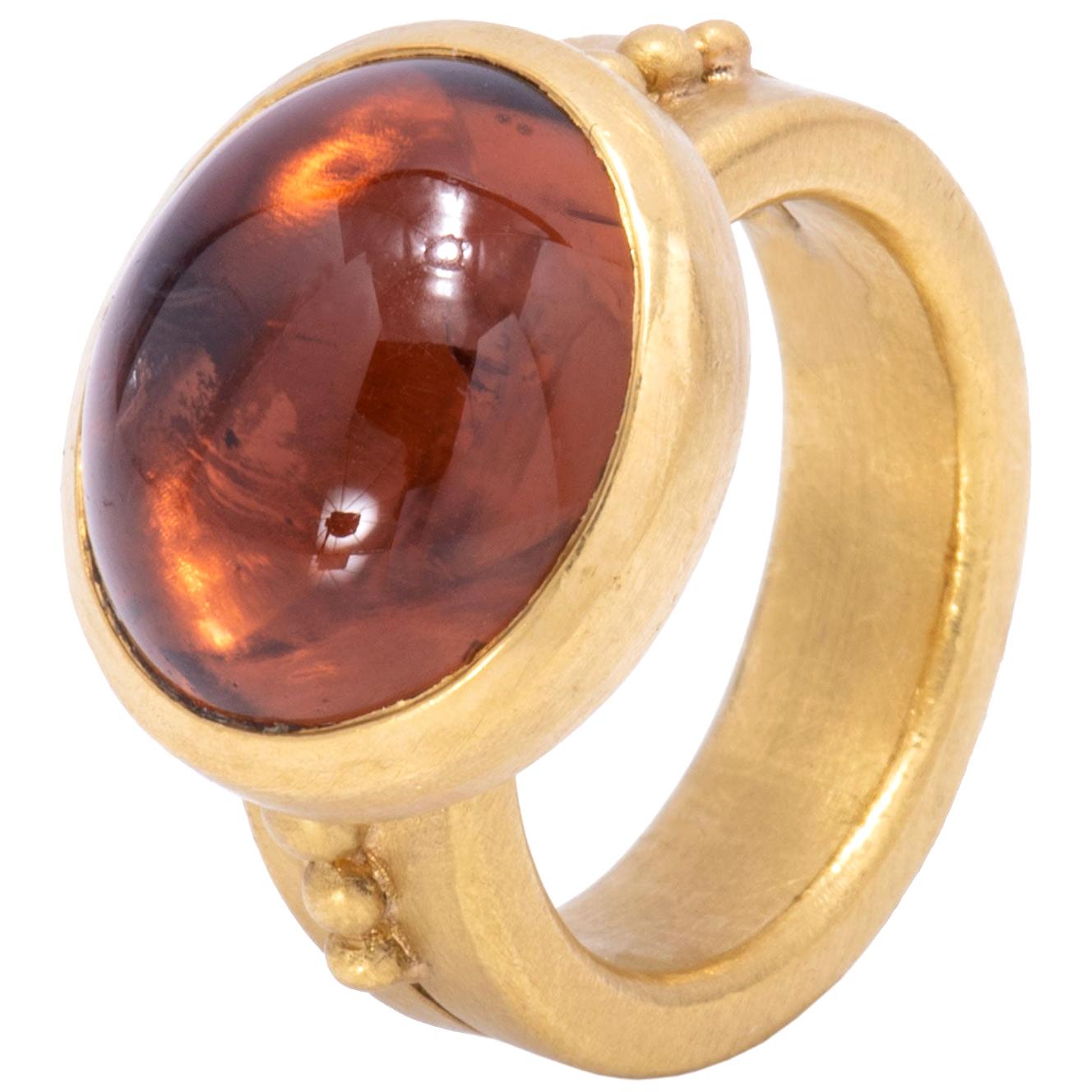 Orange Tourmaline Cabochon Ring in 22 Karat Gold For Sale