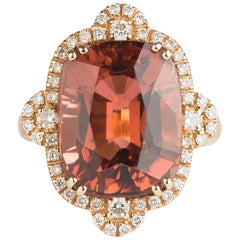 Orange Tourmaline Diamond 18 Karat Rose Gold Ring