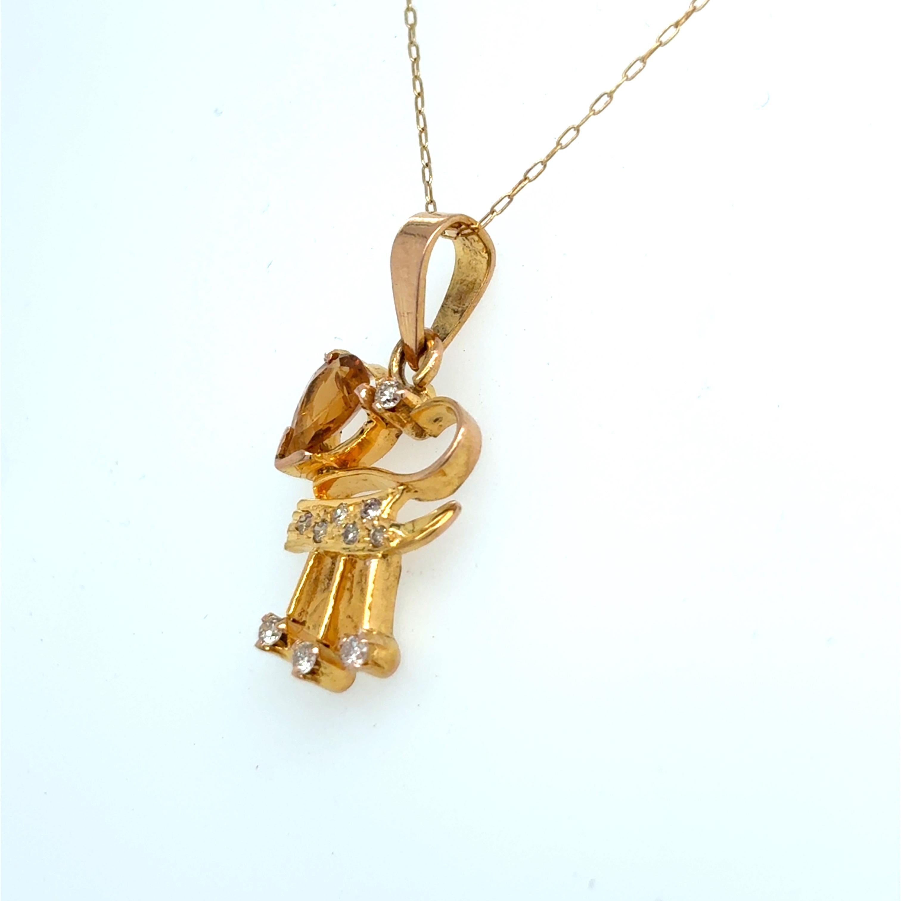 Collier à pendentif en or jaune avec tourmaline orange et diamant Neuf - En vente à Trumbull, CT