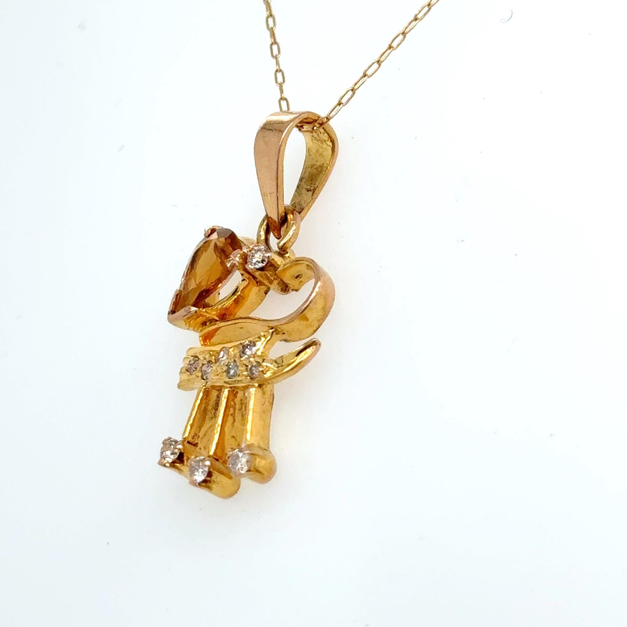 Collier à pendentif en or jaune avec tourmaline orange et diamant en vente 1