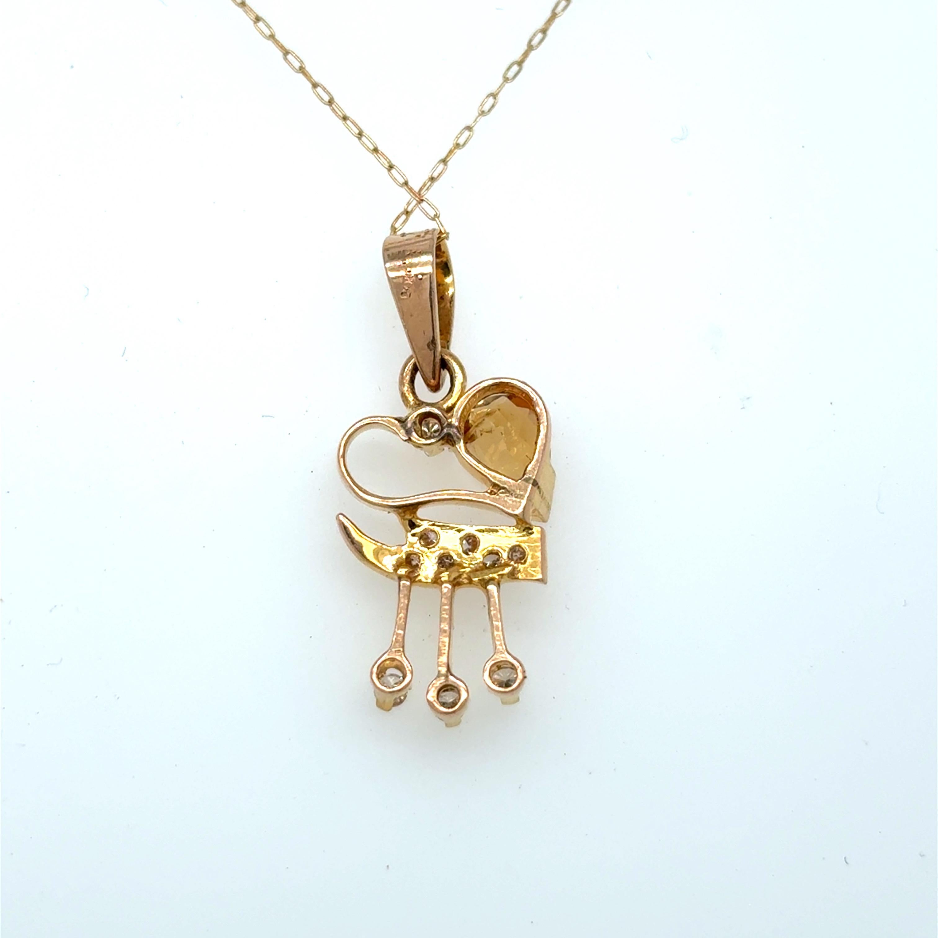 Collier à pendentif en or jaune avec tourmaline orange et diamant en vente 2