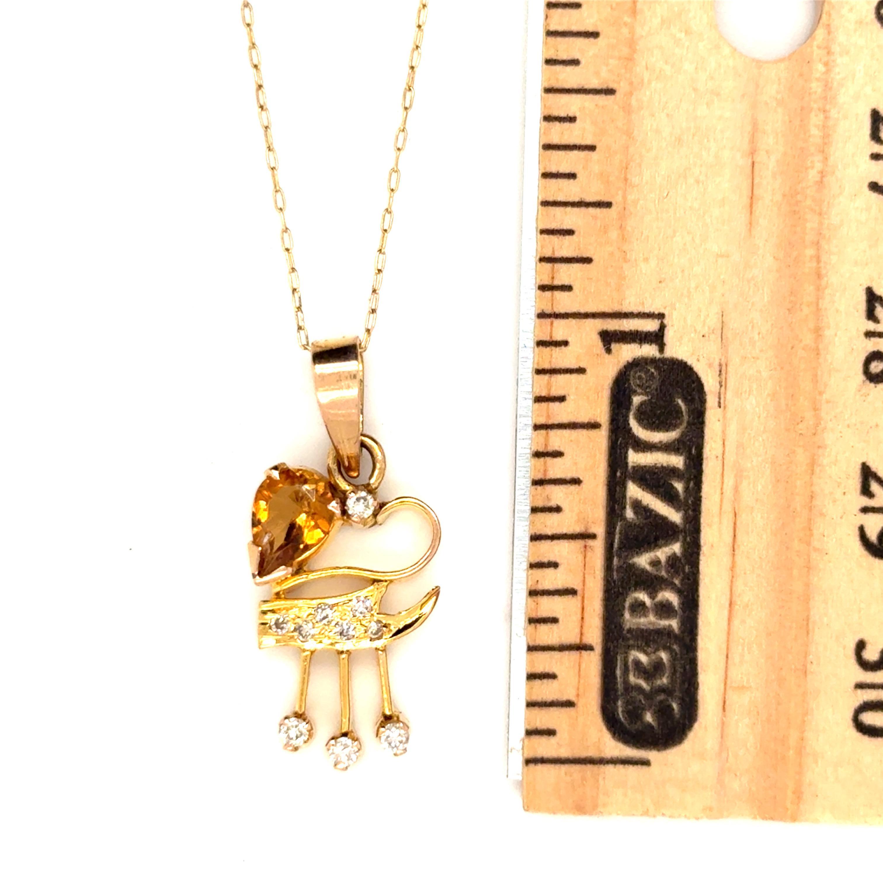Collier à pendentif en or jaune avec tourmaline orange et diamant en vente 3