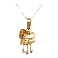 Orange Tourmaline Diamond Yellow Gold Pendant Necklace