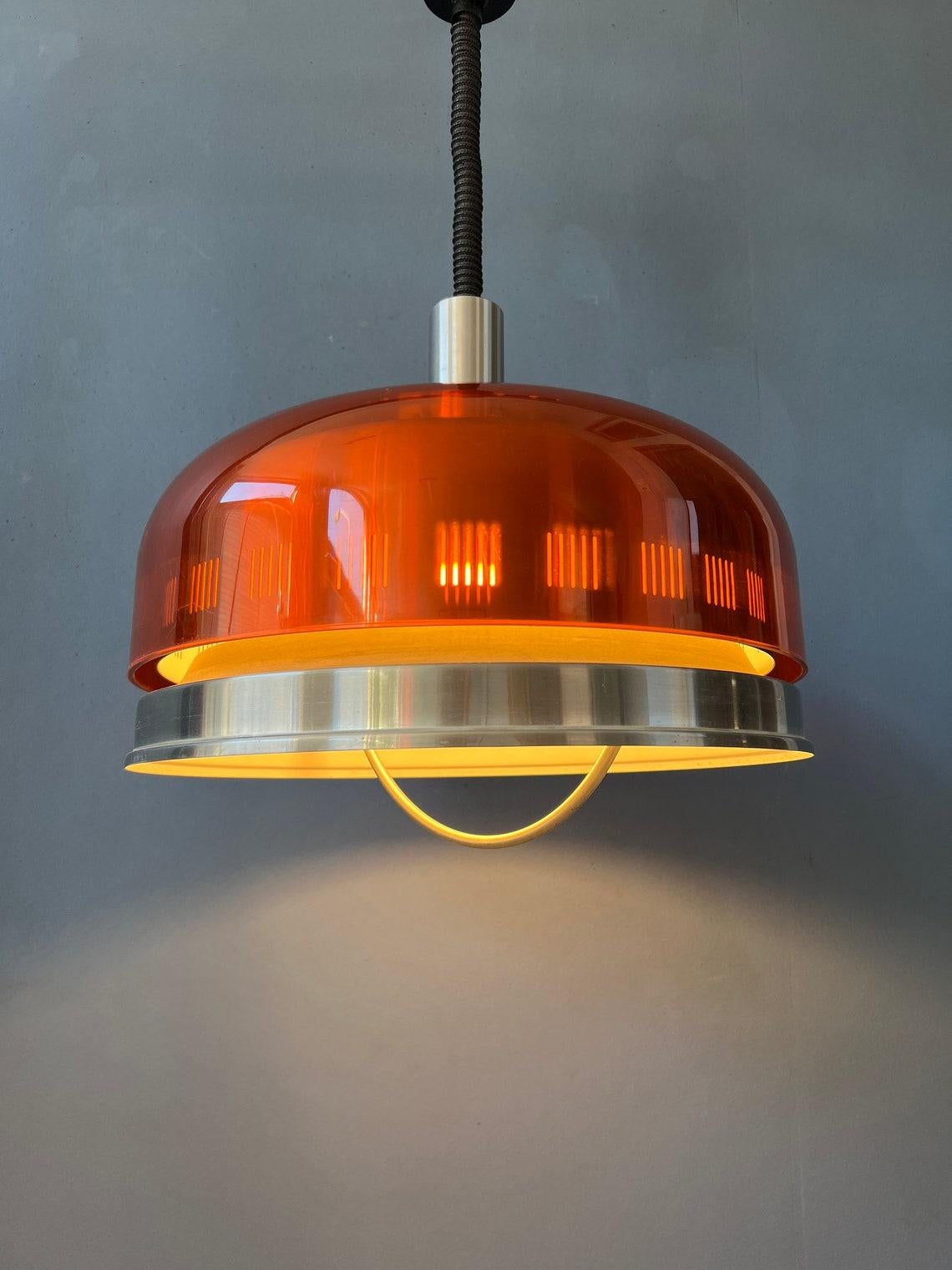 Orange Transparent Space Age UFO Pendant Lamp, 1970s In Excellent Condition For Sale In ROTTERDAM, ZH