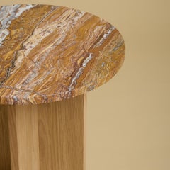 Orange Travertine Circular Side Table, Made in Italy