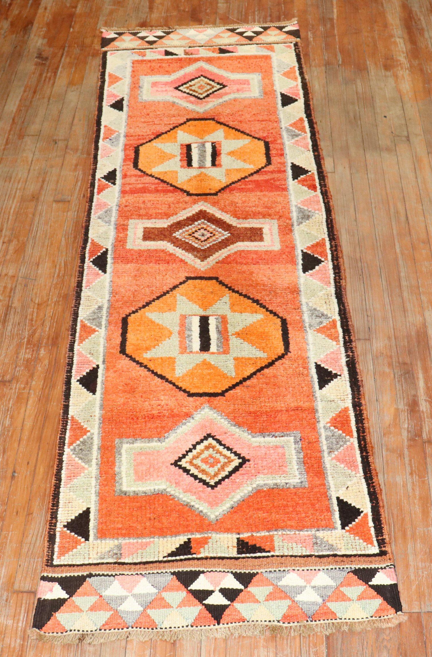 Orange Tribal Turkish Anatolian Runner For Sale 3