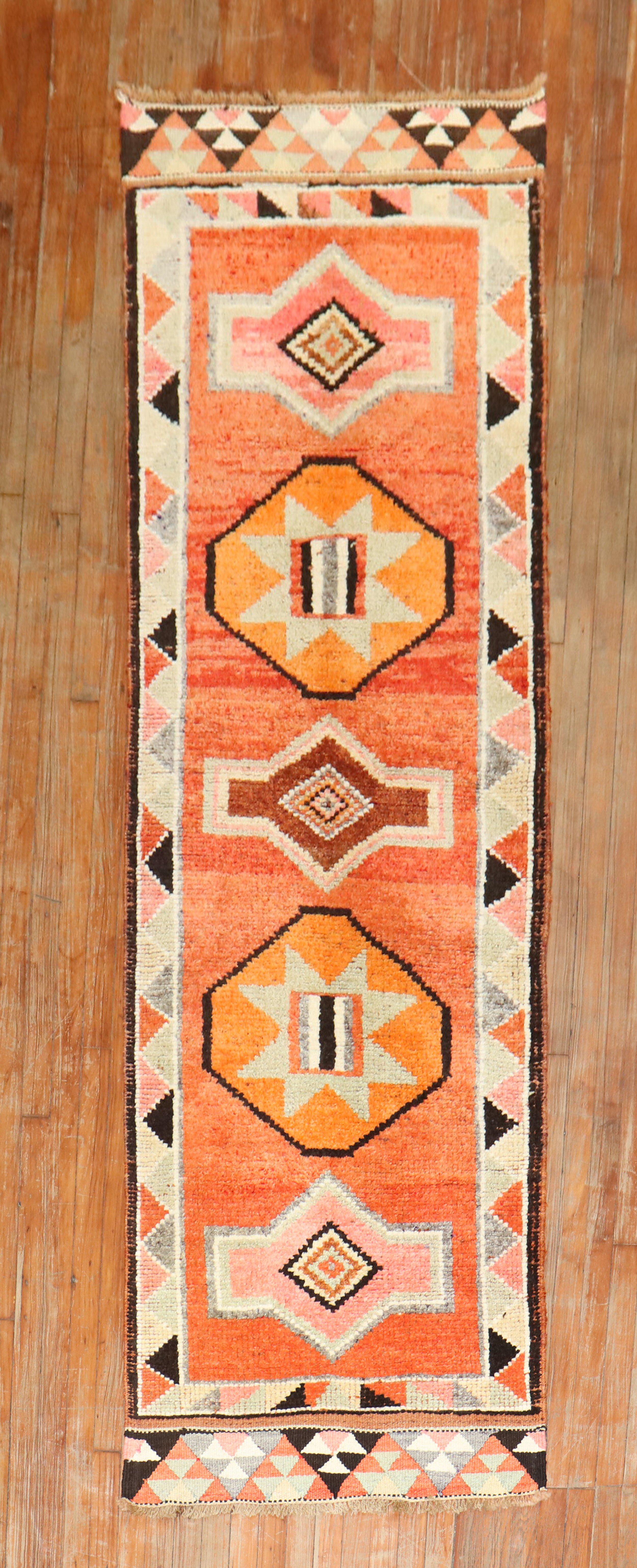 Orange Tribal Turkish Anatolian Runner For Sale 4