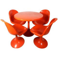 Orange Tulip Garden Set with 4 Chairs, painted Fiber Glass, 1960s