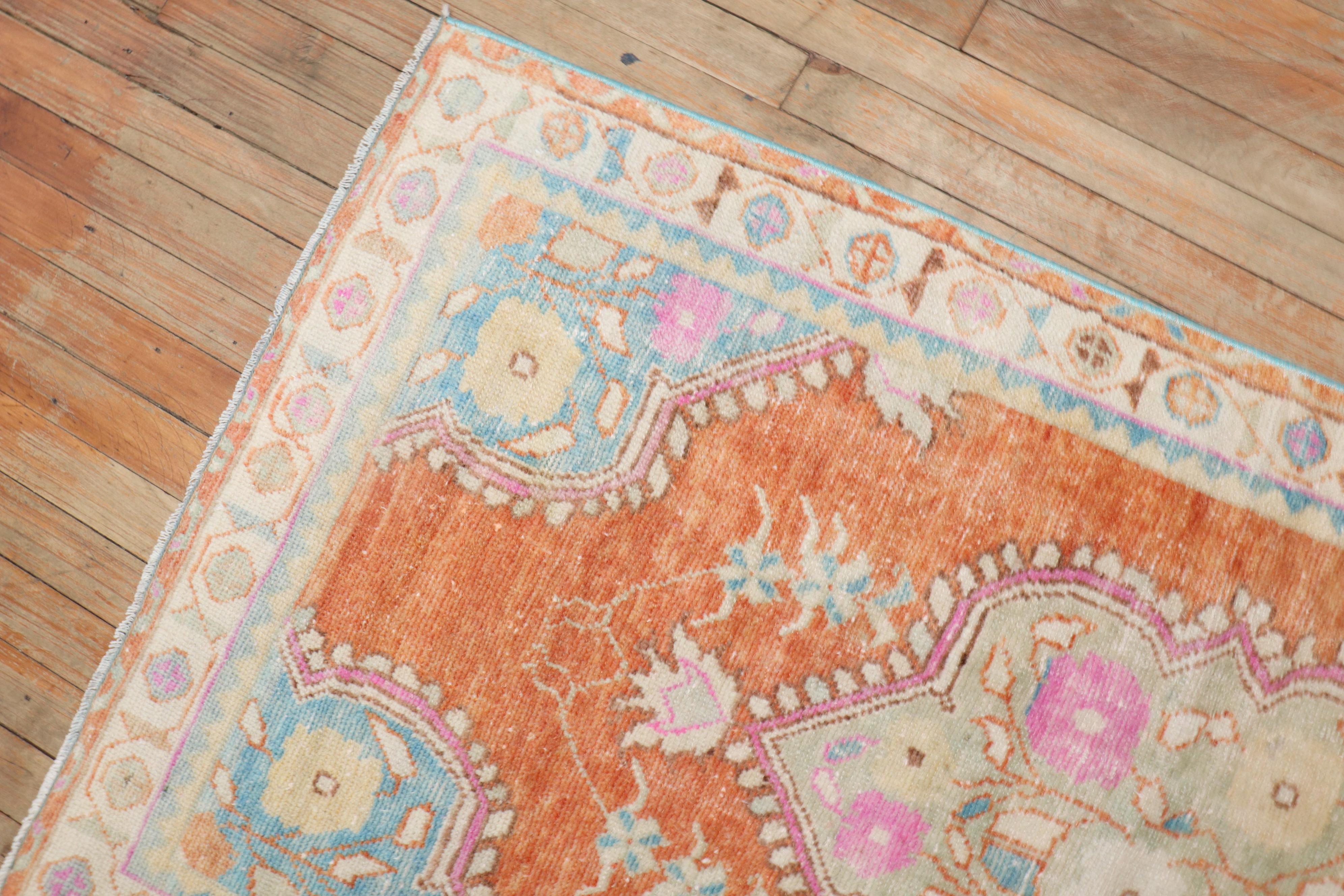 Wool Orange Turkish Anatolian Rug For Sale