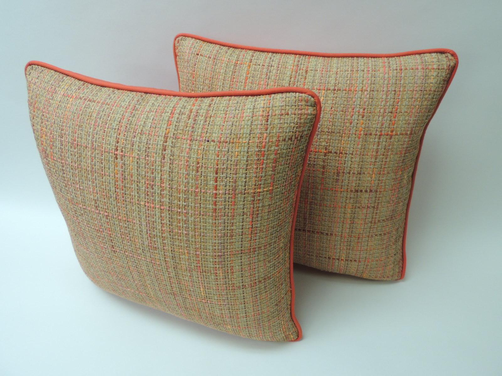 Orange tweet decorative pillow
Orange cotton and linen modern tweet, square throw customizable decorative pillow with bright Palm beach orange solid cotton backing and self-welt. The price on the pillow includes a custom ATG feather/down insert.