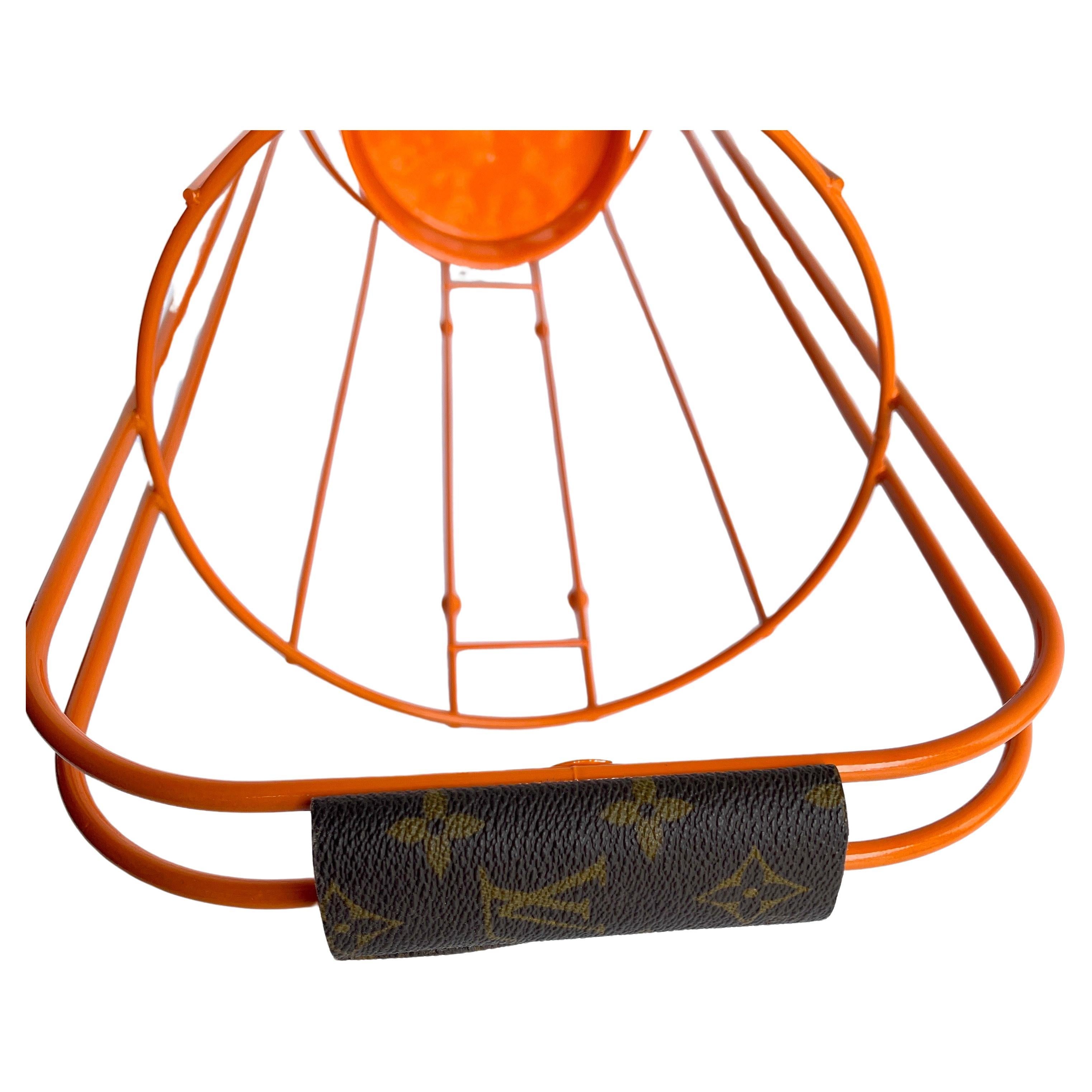 Mid-Century Modern Orange Umbrella Stand Holder with Louis Vuitton Monogram Leather Handle