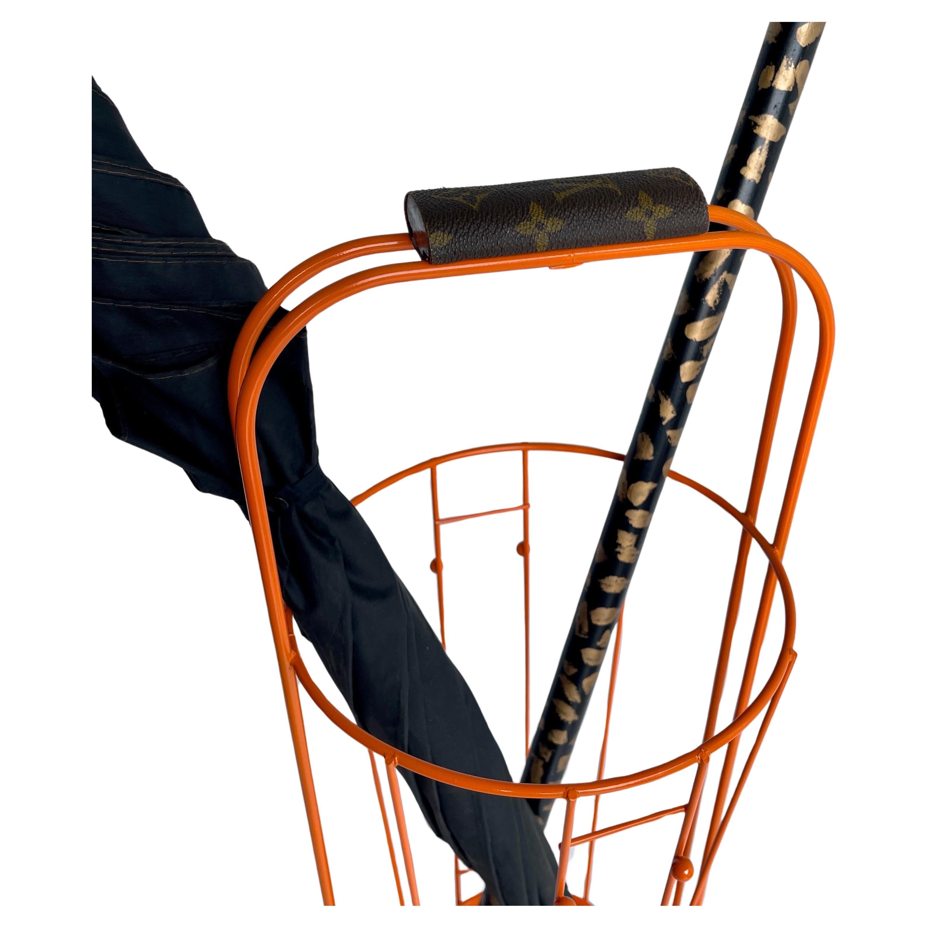 20th Century Orange Umbrella Stand Holder with Louis Vuitton Monogram Leather Handle