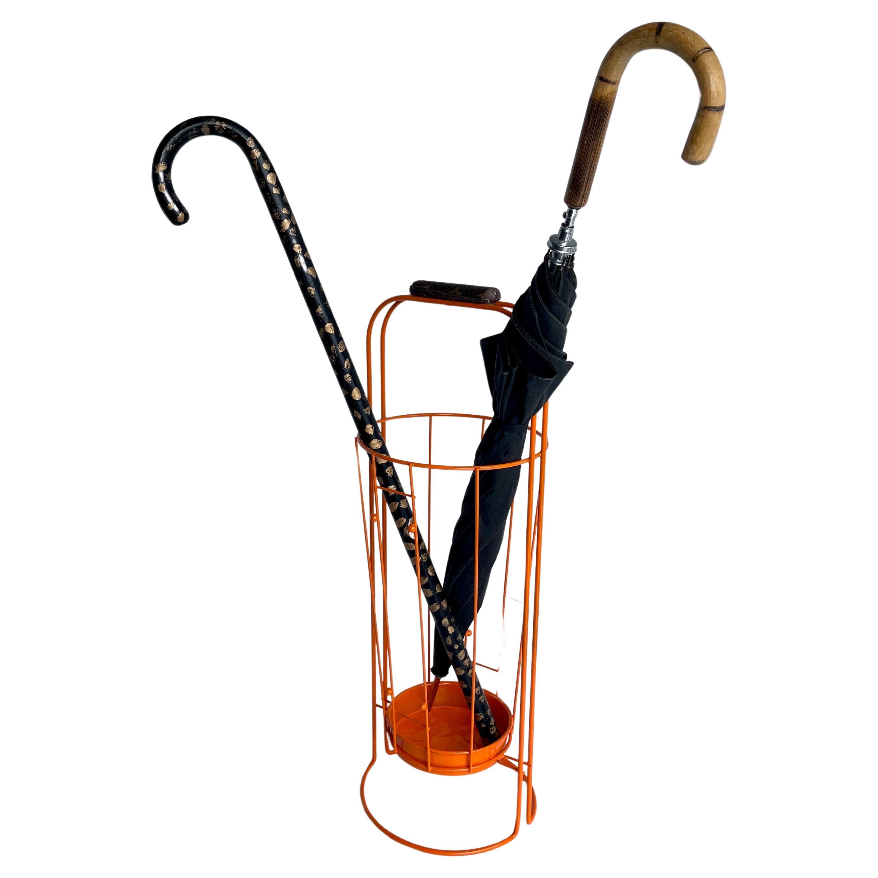 Metal Orange Umbrella Stand Holder with Louis Vuitton Monogram Leather Handle