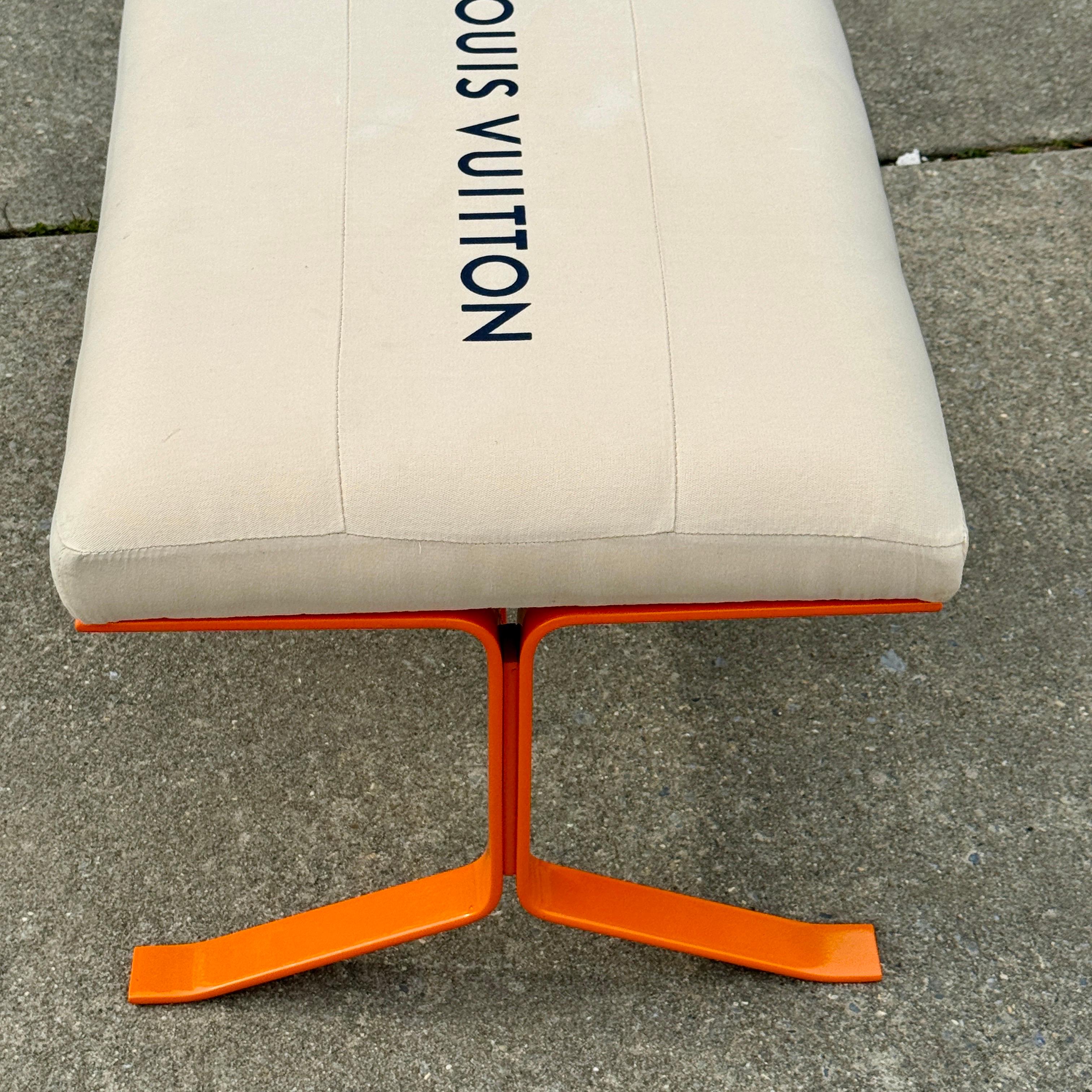 Orange Upholstered Bench With Louis Vuitton Bag Fabric For Sale 1