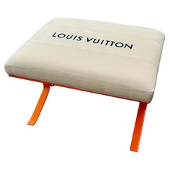 Orange Upholstered Bench With Louis Vuitton Bag Fabric