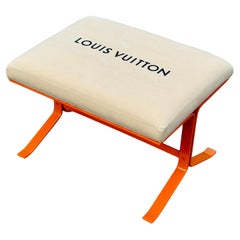 Orange Upholstered Bench With Louis Vuitton Bag Fabric