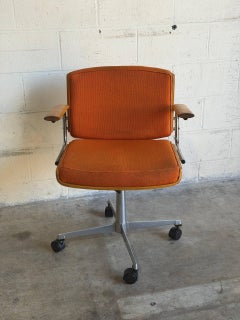 Orange Upholstered Swivel Office Chair on Casters Mid-Century Modern 1970s