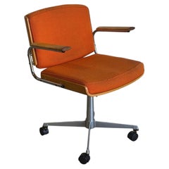 Orange Upholstered Swivel Office Chair on Casters Mid-Century Modern 1970s