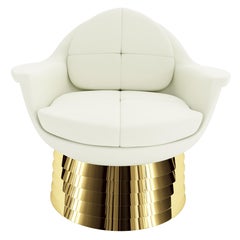 White Velvet Lounge Chair With Brass Base