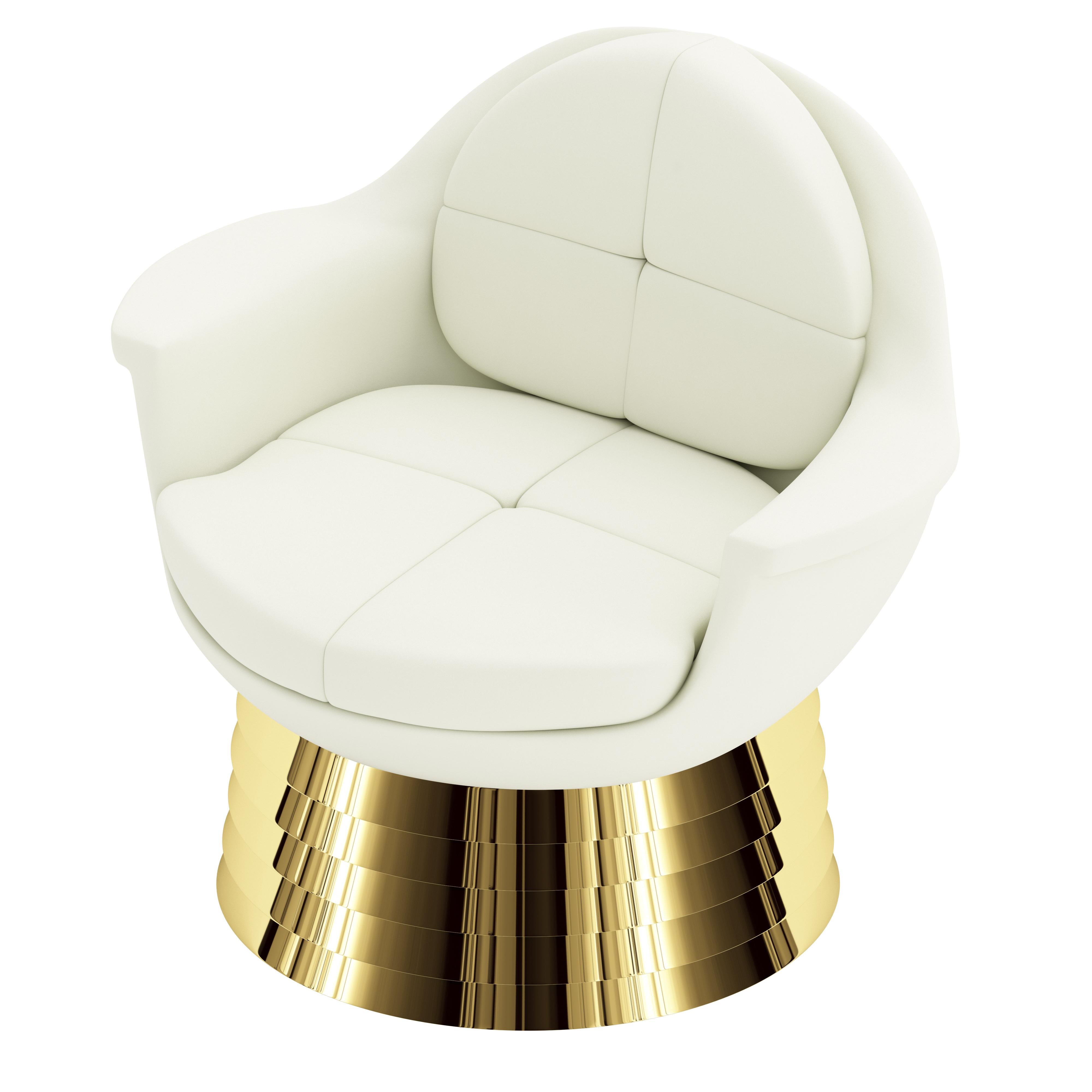 Weißer Samt-Sessel mit Messingfuß (Art déco) im Angebot