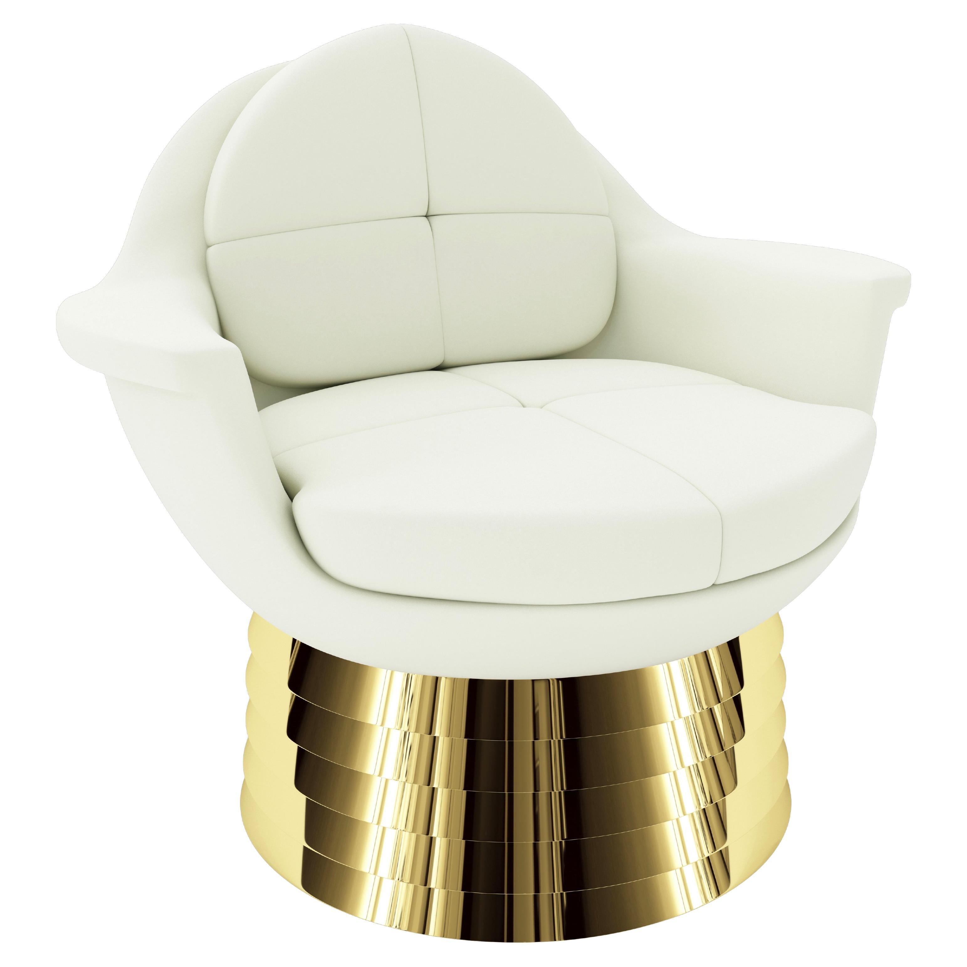 White Velvet Lounge Chair With Brass Base