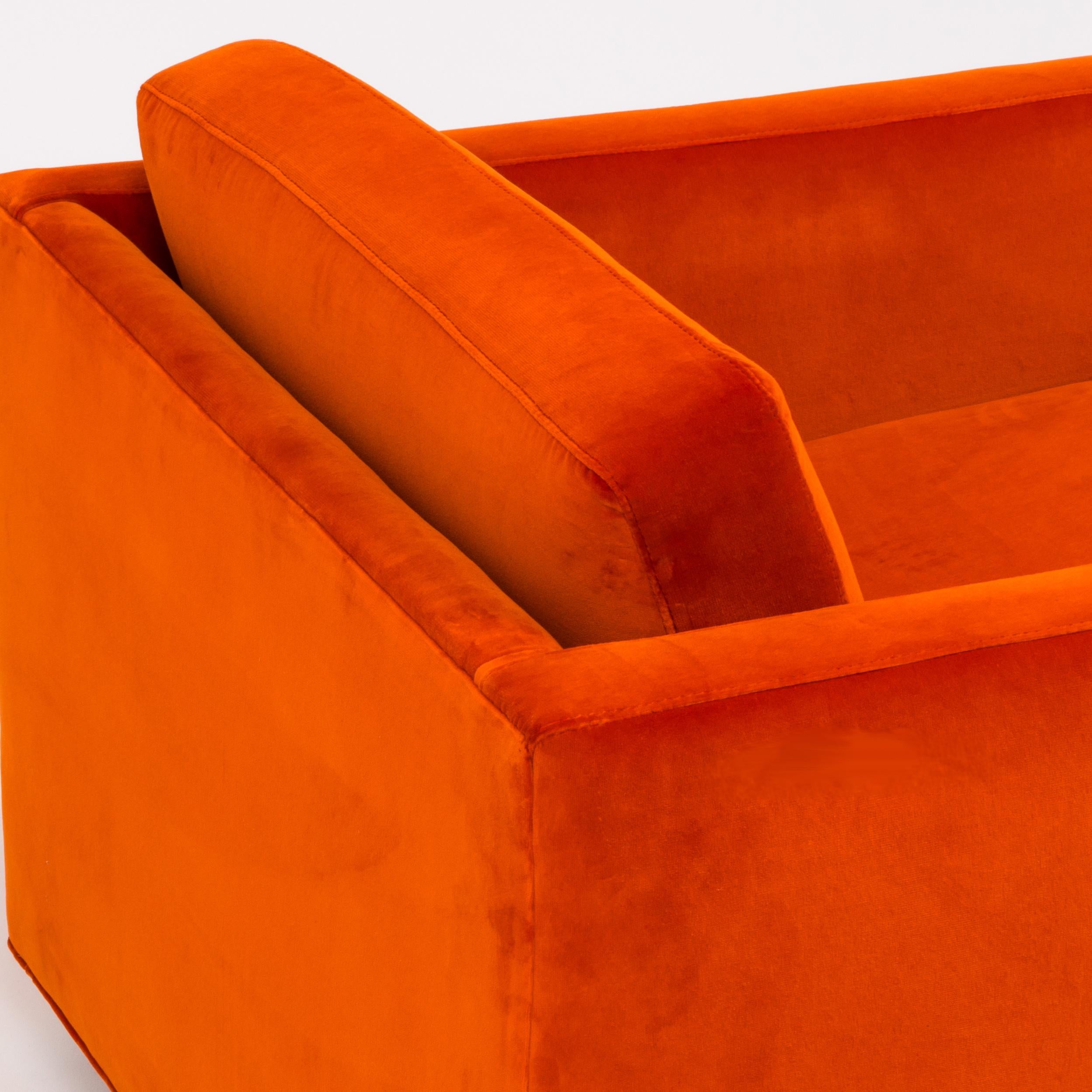 Orange Velvet Milo Baughman Midcentury Armchairs, Set of Two 1