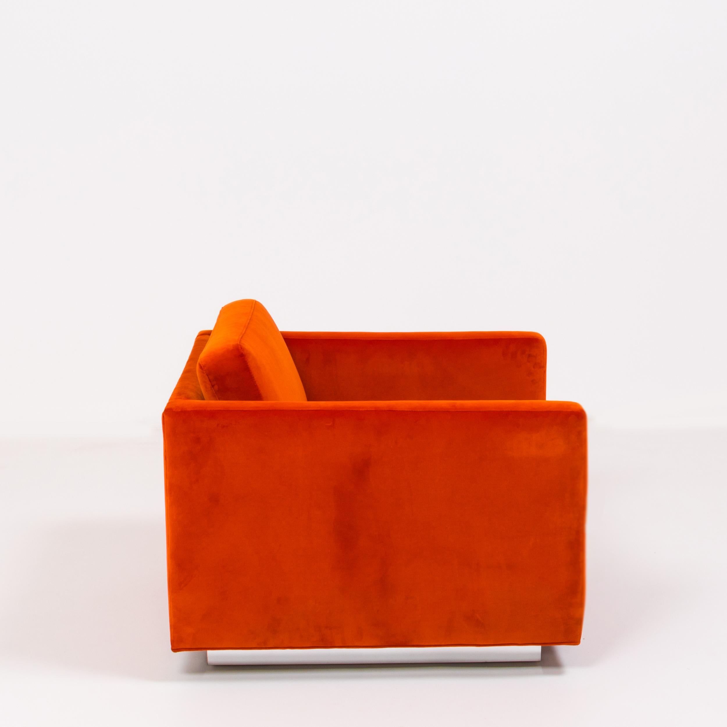 Mid-Century Modern Orange Velvet Milo Baughman Midcentury Armchairs, Set of Two