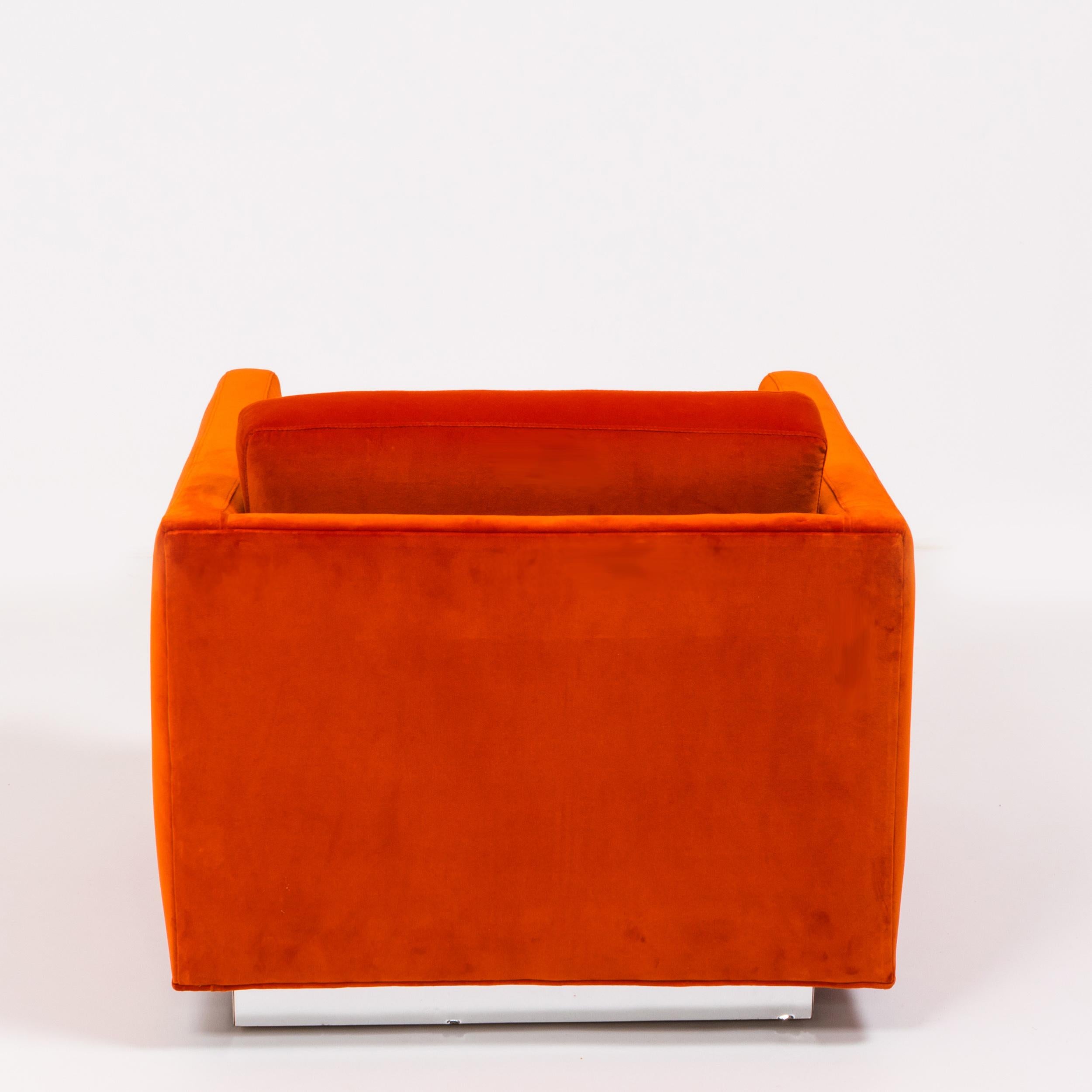 American Orange Velvet Milo Baughman Midcentury Armchairs, Set of Two