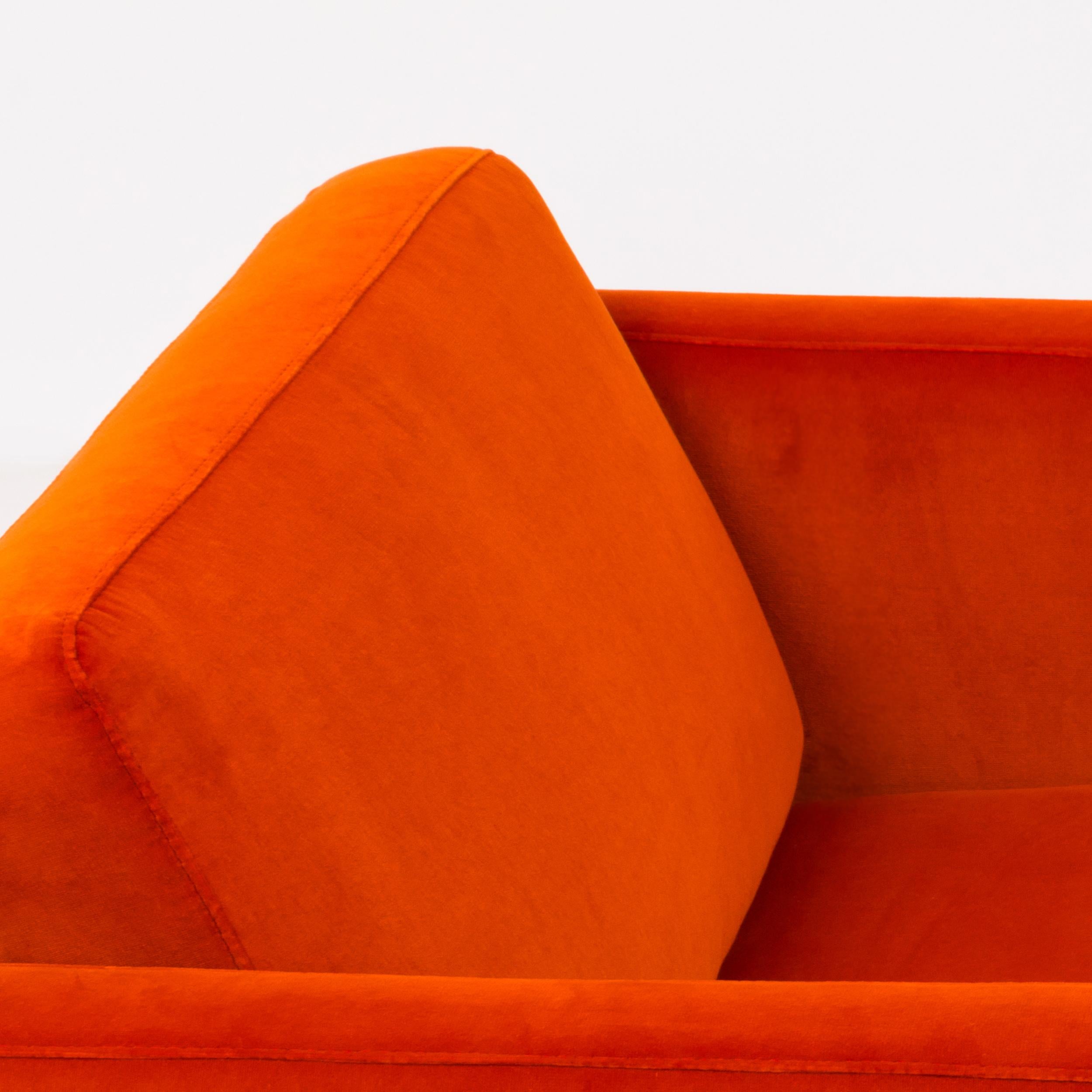 Orange Velvet Milo Baughman Midcentury Armchairs, Set of Two In Good Condition In London, GB