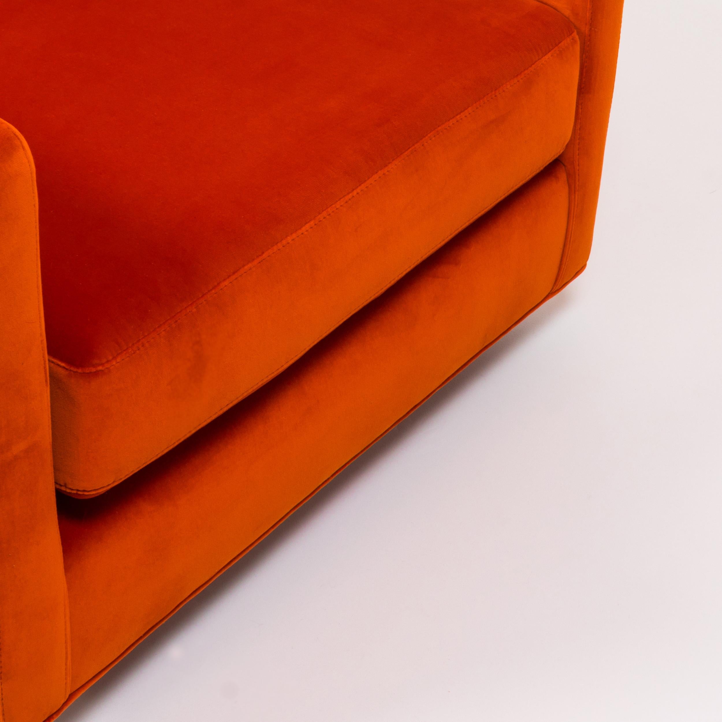 Mid-20th Century Orange Velvet Milo Baughman Midcentury Armchairs, Set of Two