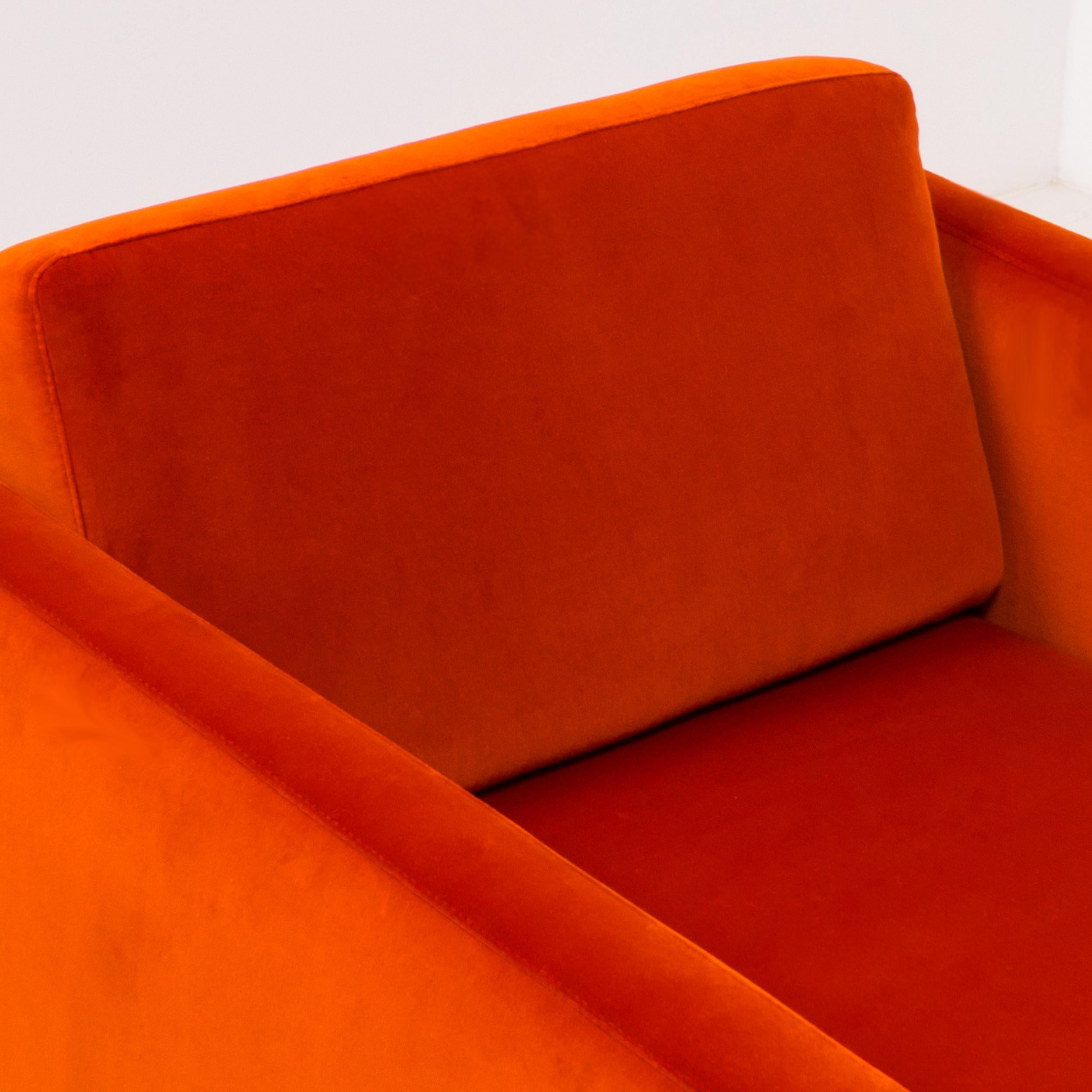 Fabric Orange Velvet Milo Baughman Midcentury Armchairs, Set of Two