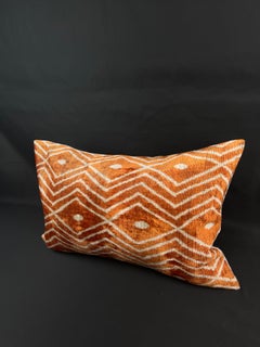 Orange Velvet Silk Ikat Pillow Cover