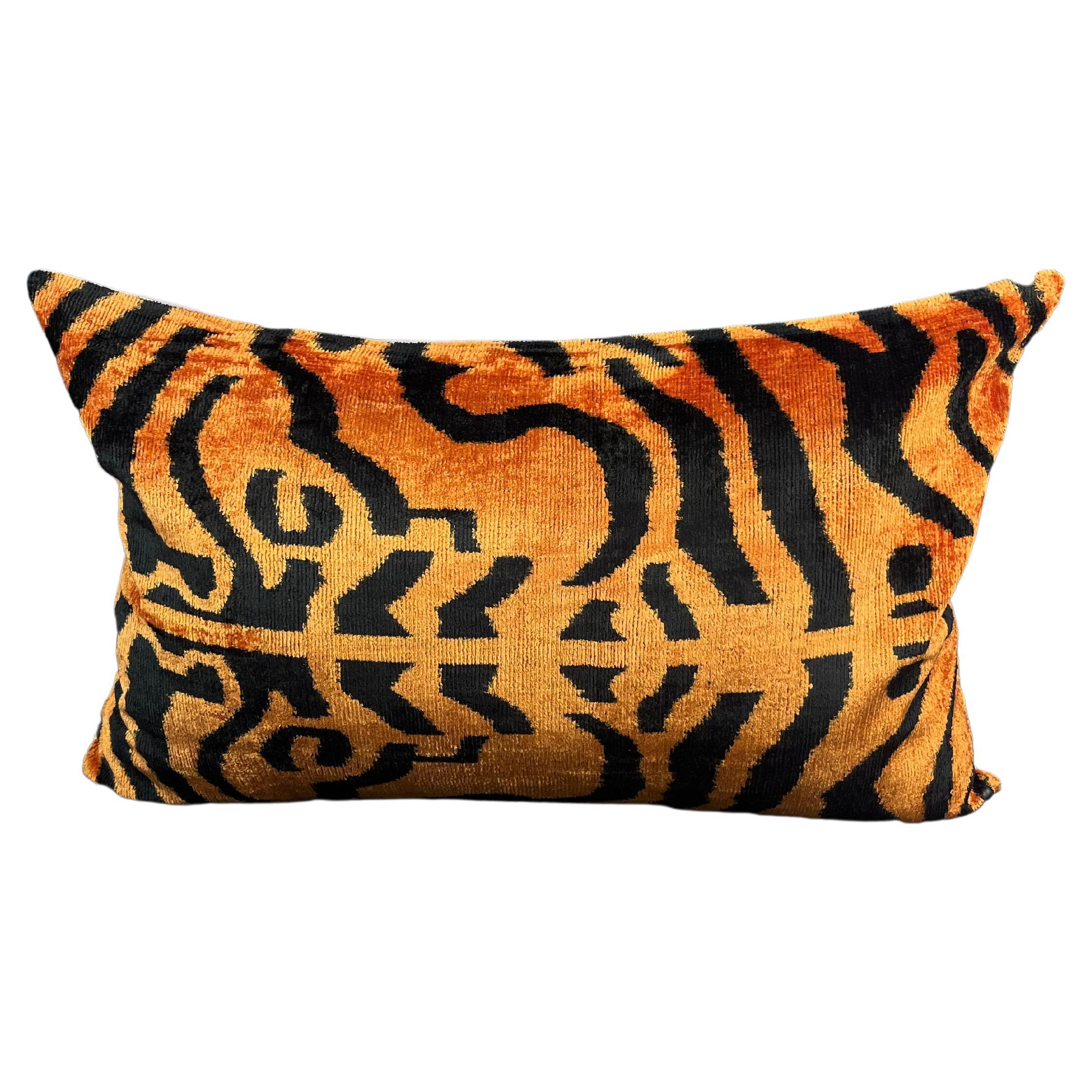 Orange Velvet Silk Ikat Pillow Cover For Sale at 1stDibs