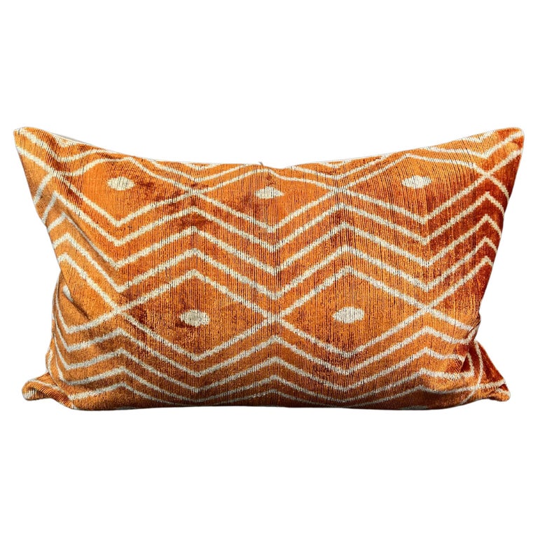 Orange Velvet Silk Ikat Pillow Cover For Sale at 1stDibs
